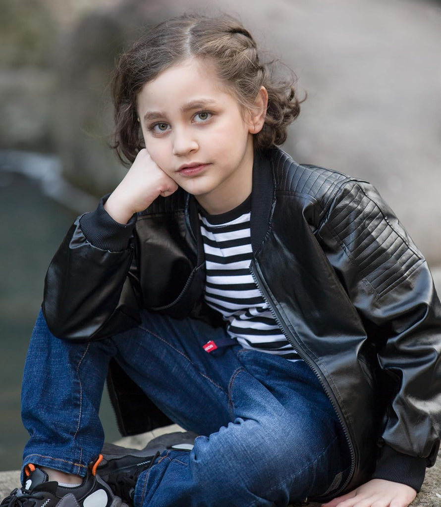 Boys Faux Leather Jacket, Motorcycle Bomber Coat Retro Style