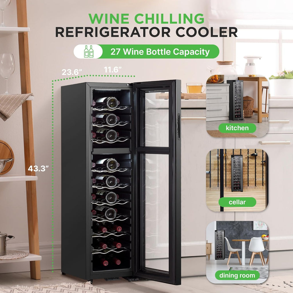 27 Bottle Wine Fridge | Dual Zone Wine Chiller | Adjustable Temperature 41°F to 