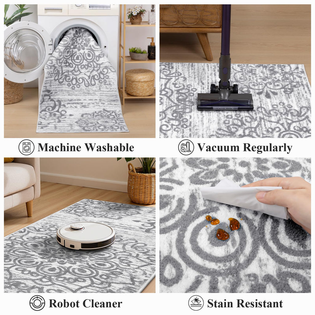 Hallway Runner Rug 3'x8', Washable Non Slip Kitchen Rug Runner