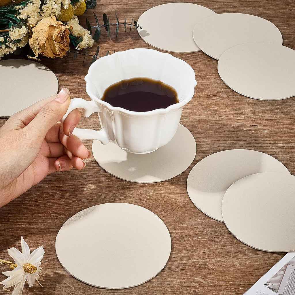 Round Leather Coasters for Drinks, 4"" Dual Sided Washable Cup Coasters for Coffee Tabletop, Drinking Coaster - Set of 60