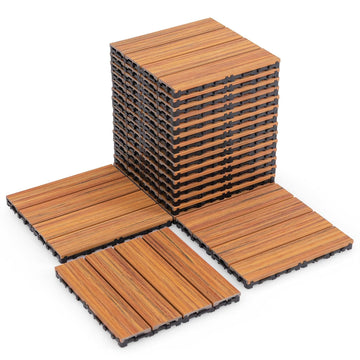 18 Pack Interlocking Deck Tiles - 18 sq.ft Weatherproof Composite Outdoor Flooring Covering, 12" x 12" Patio Decking