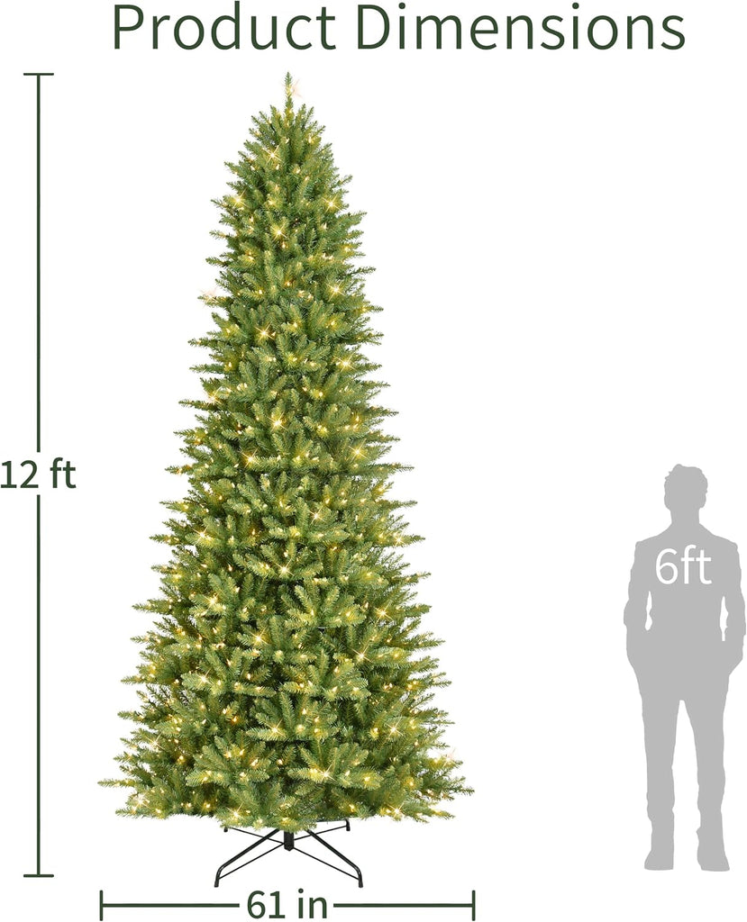 12ft Pre-Lit Slim Fraser Fir Artificial Christmas Tree