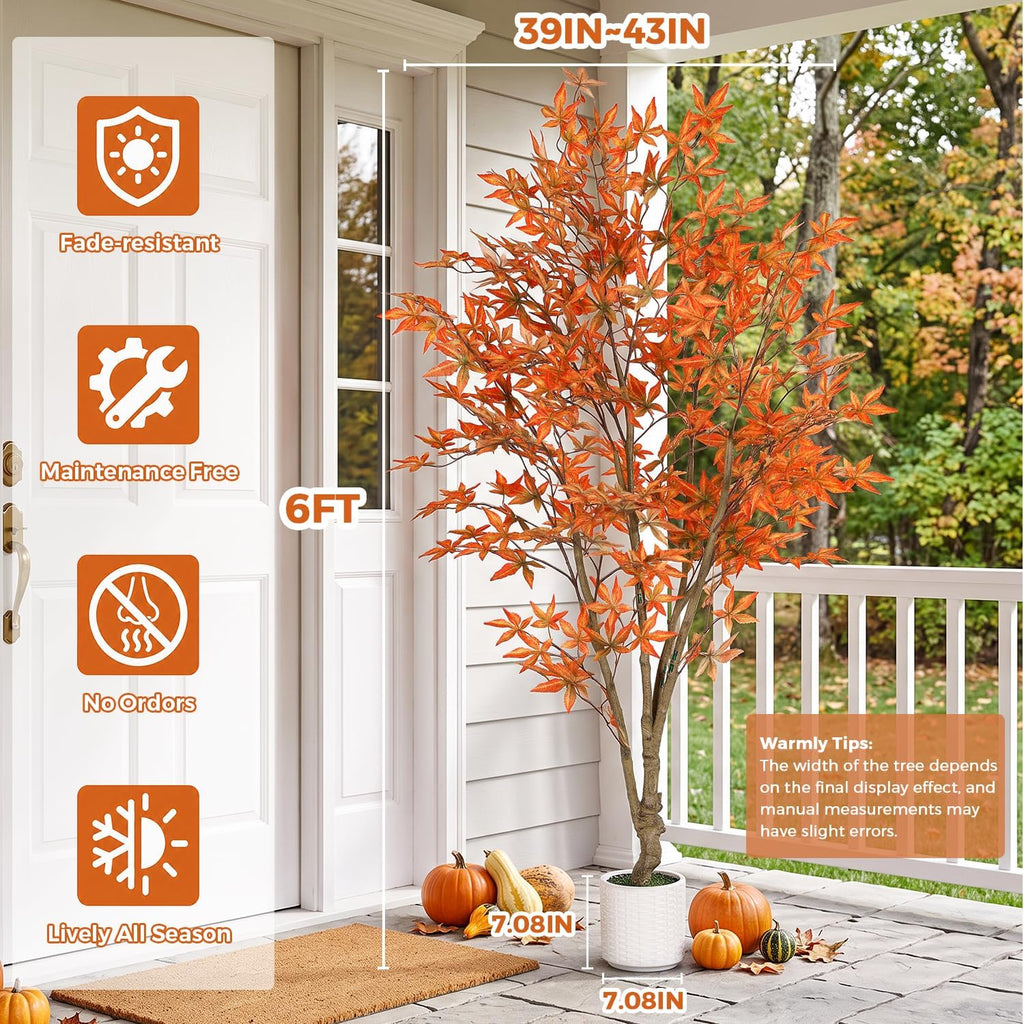Artificial Maple Tree, 6FT Fall Tree with Pot for Outdoor Indoor