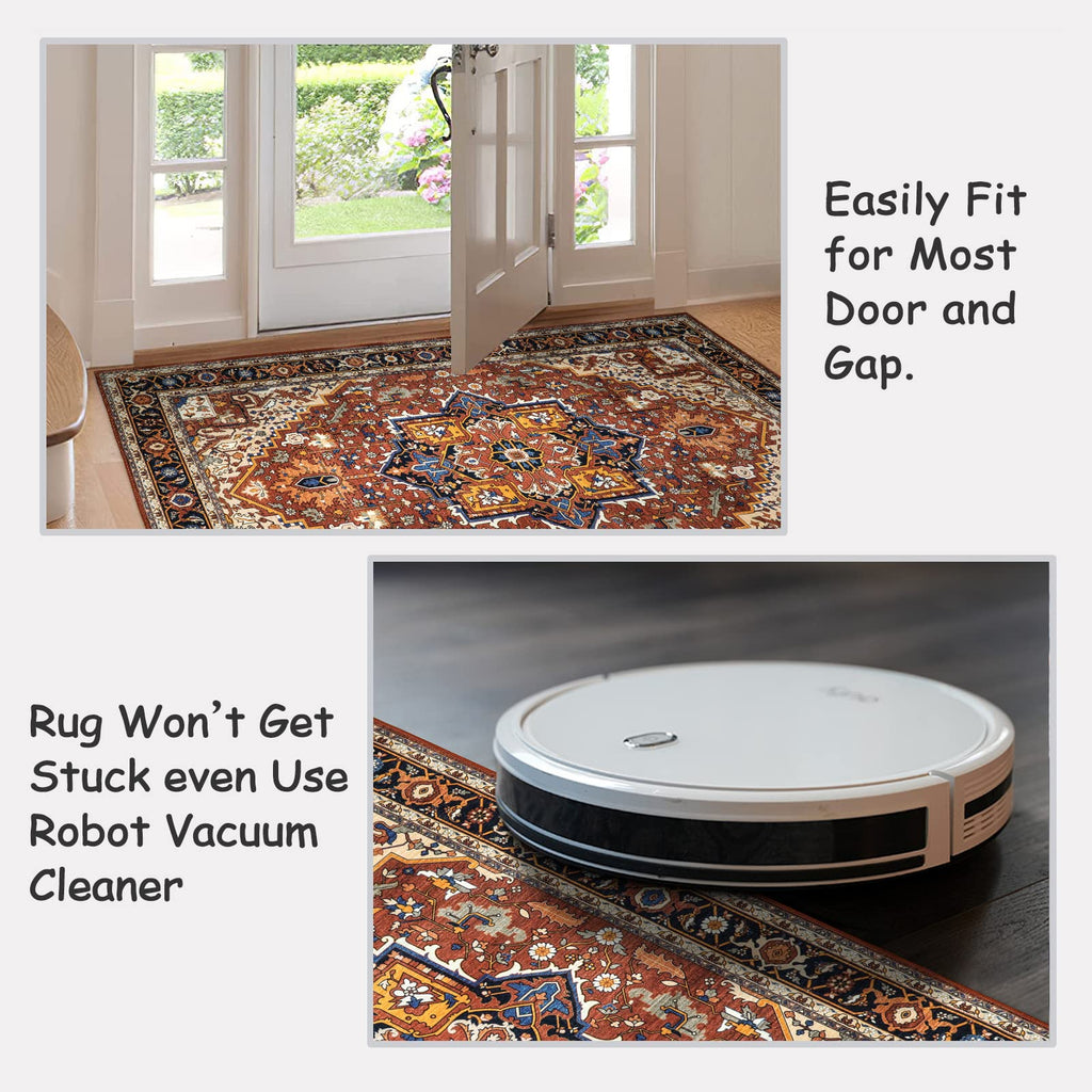 Ultra-Thin Washable Runner Rug - Non-Slip Hallway Runner Rug Laundry Room Mat, Vintage Stain Resistance Low Pile