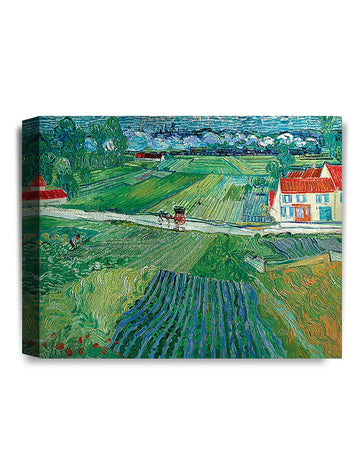 Carriage and Train Landscape, Van Gogh Canvas Wall Art, 20x16 in