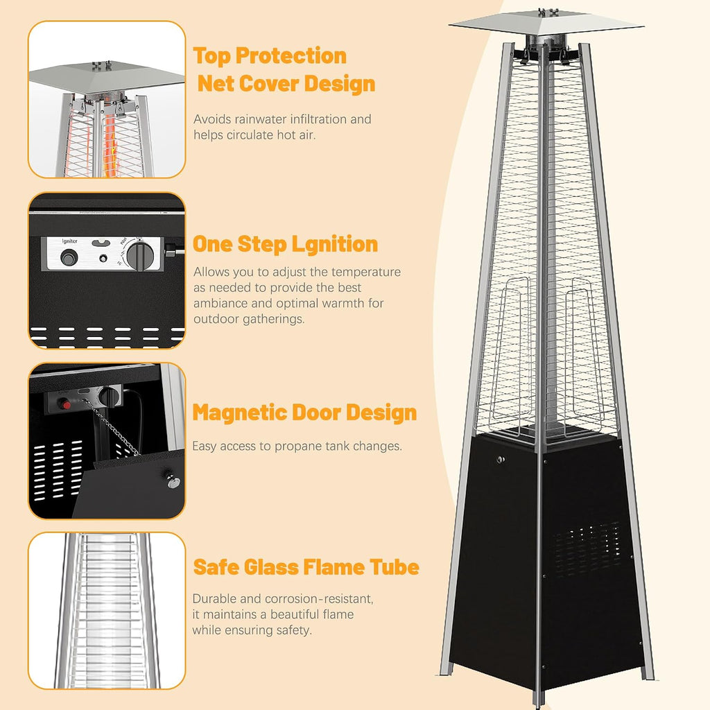 Patio Heater 48,000 BTU Outdoor Propane Heater with Wheels | Pyramid Patio Heater Outdoor Heaters w/Waterproof Cover