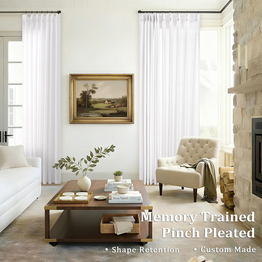 White Pleated Linen Curtains 120 Inches Long Extra Long Semi Sheer