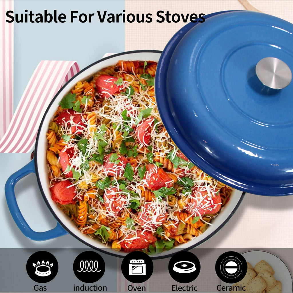 3.8 Quart Enameled Cast Iron Braiser Pan with Lid, Dual Handles Skillet