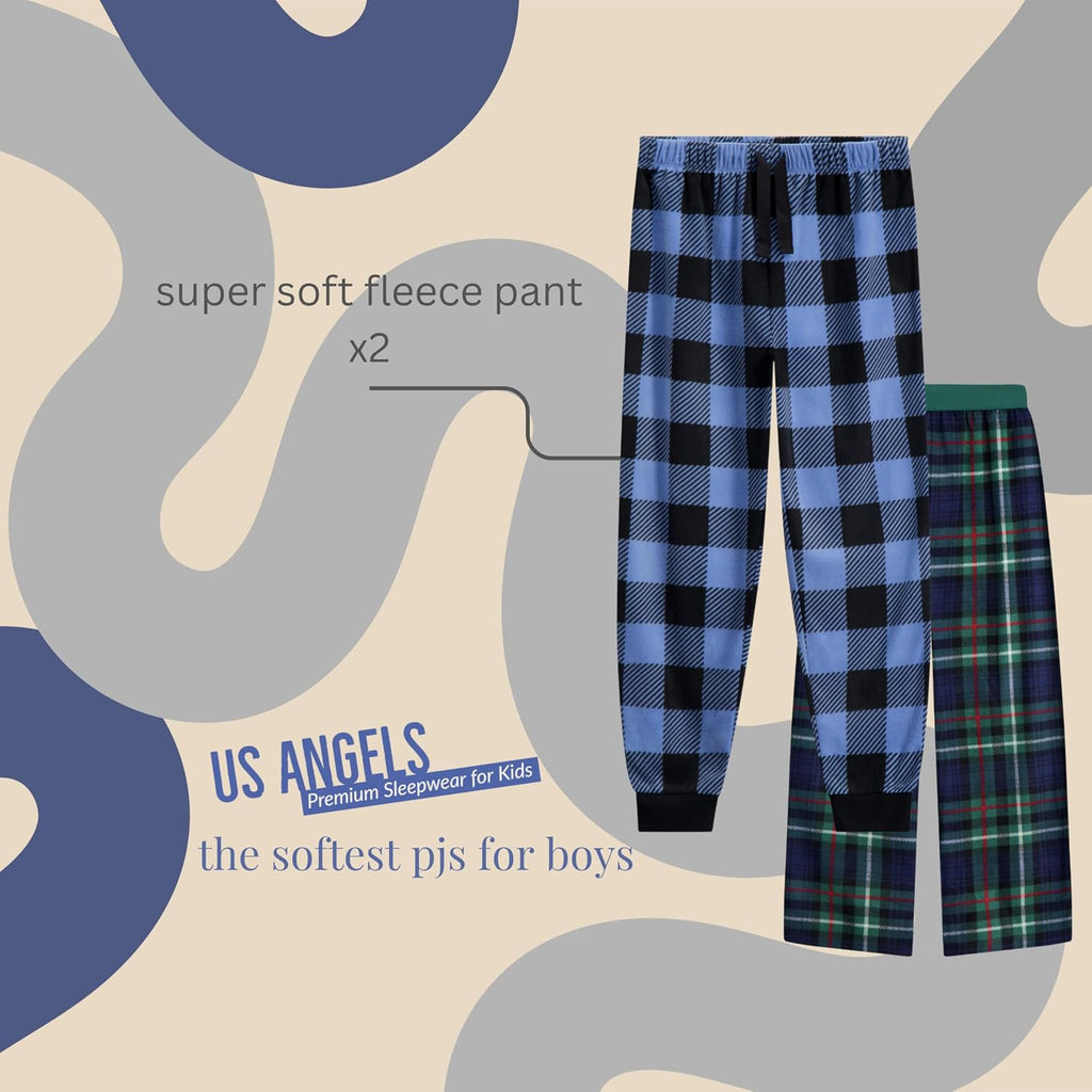 Boys Pajamas Set | Piece Long Sleeve & Fleece Pants | Soft Warm Sleepwear Pjs for Kids & Teens