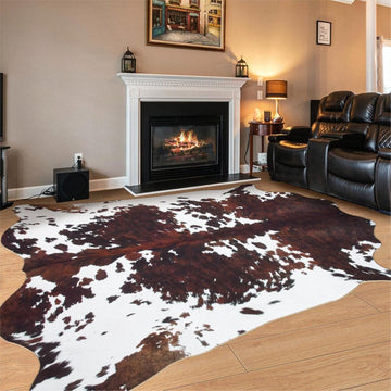 Cowhide Rug Cow Print Rug 10x8 Feet,Large Faux Cow Hide Rugs Bedroom Dining Room Home Office Brown Animal Print