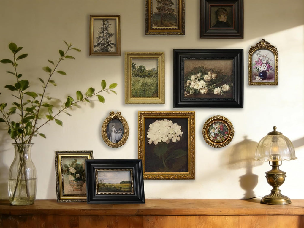 12 Pcs Vintage Picture Frame Set for Gallery Wall - Antique Gold & Brass, Sizes 8x10, 5x7, 4x6 | Wall & Tabletop |
