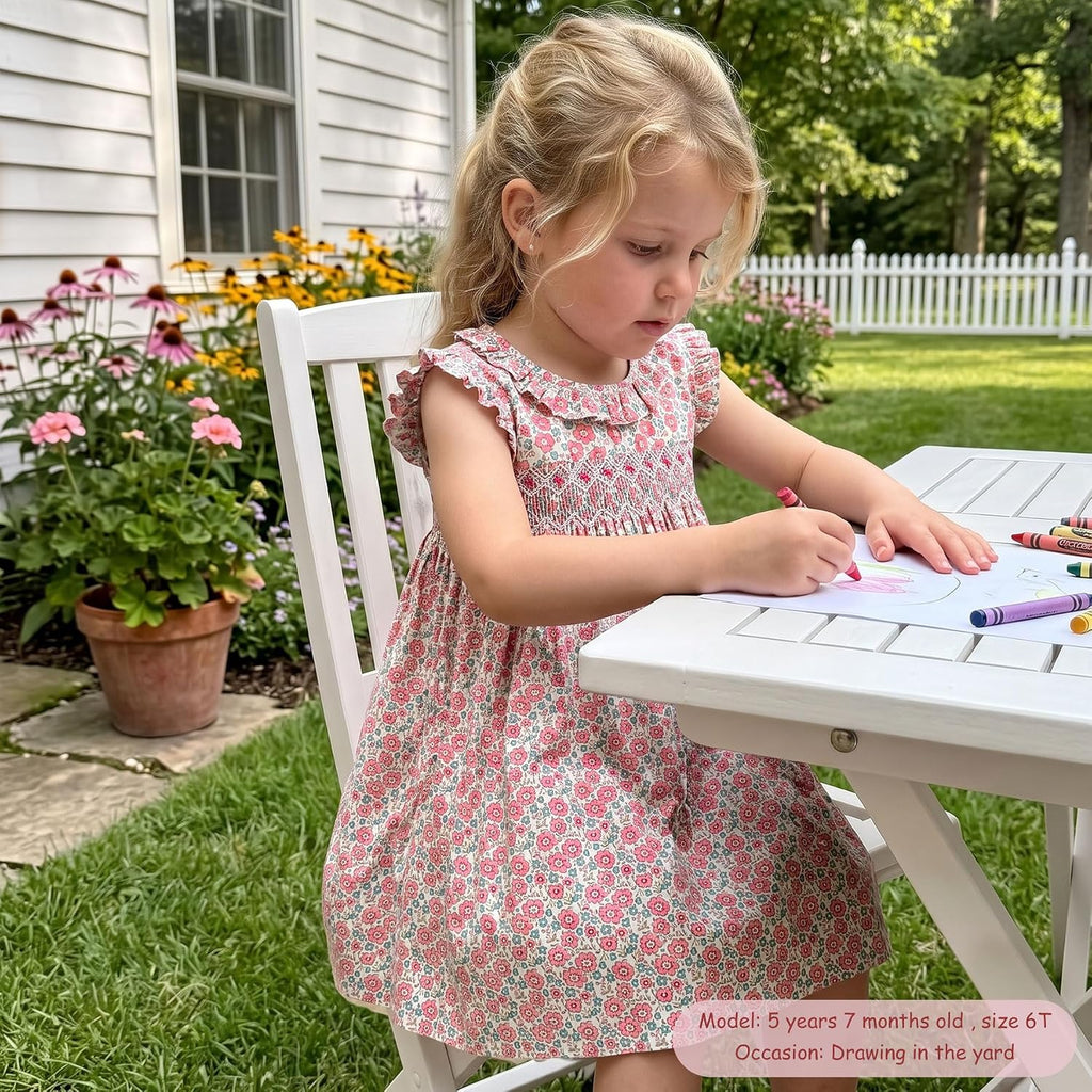 Baby Girl Smocked Dress Summer Casual Short Sleeve Dresses Floral Print Sundress Princess Dress for Toddlers