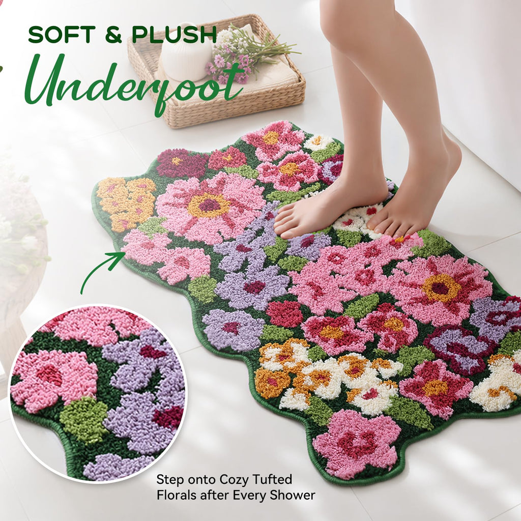 Floral Bath Mat, Cute Bath Mat, 32'' x 20'', Green