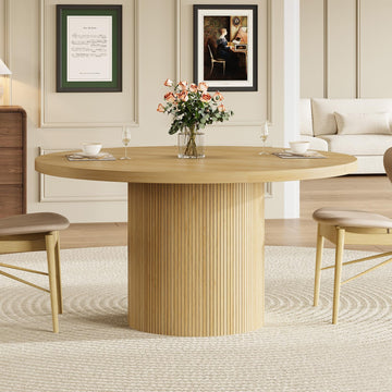 47" Round Dining Table, Circle Fluted Kitchen Table Only Oak