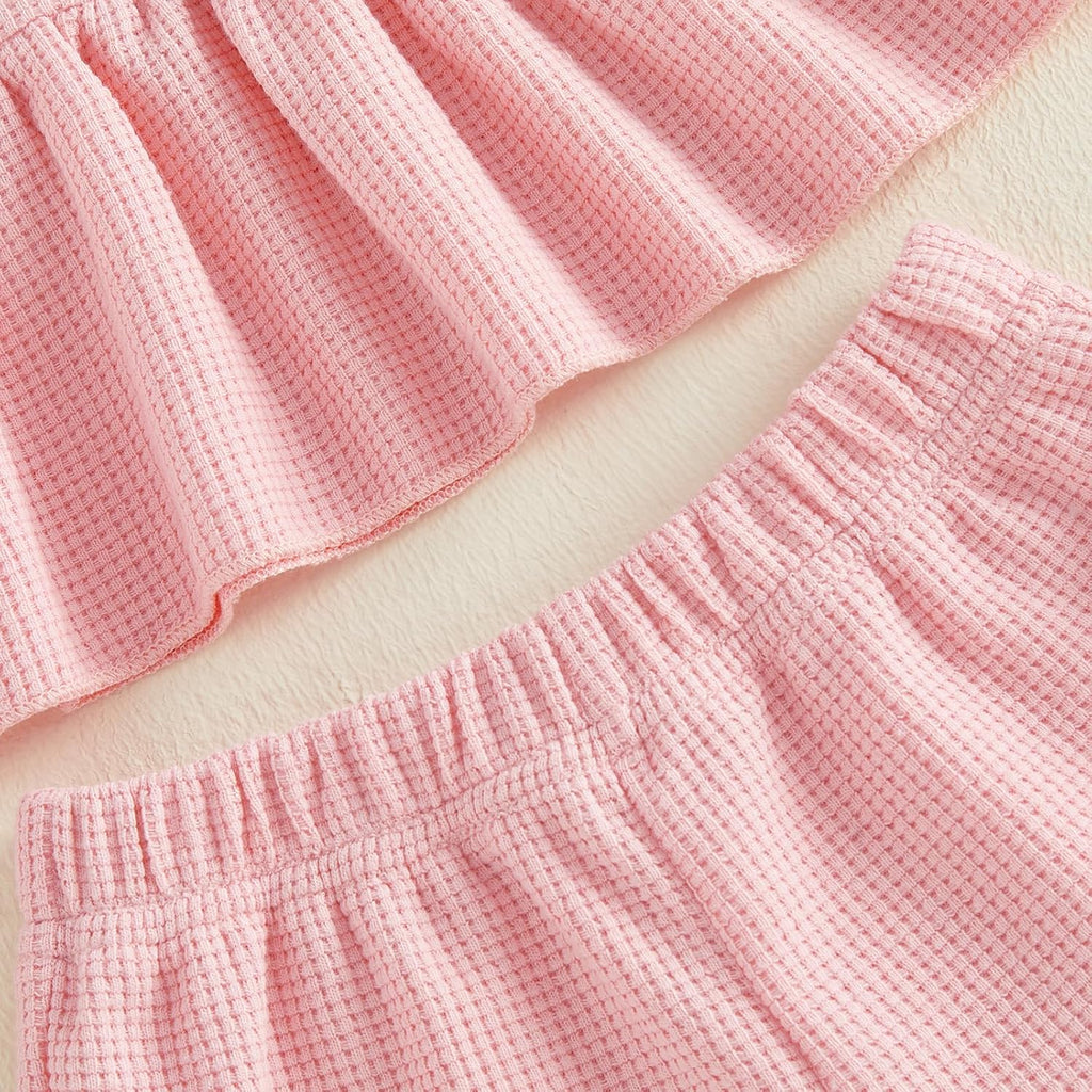 Baby Girl Summer Clothes Solid Color Ruffle Tops+Shorts Set