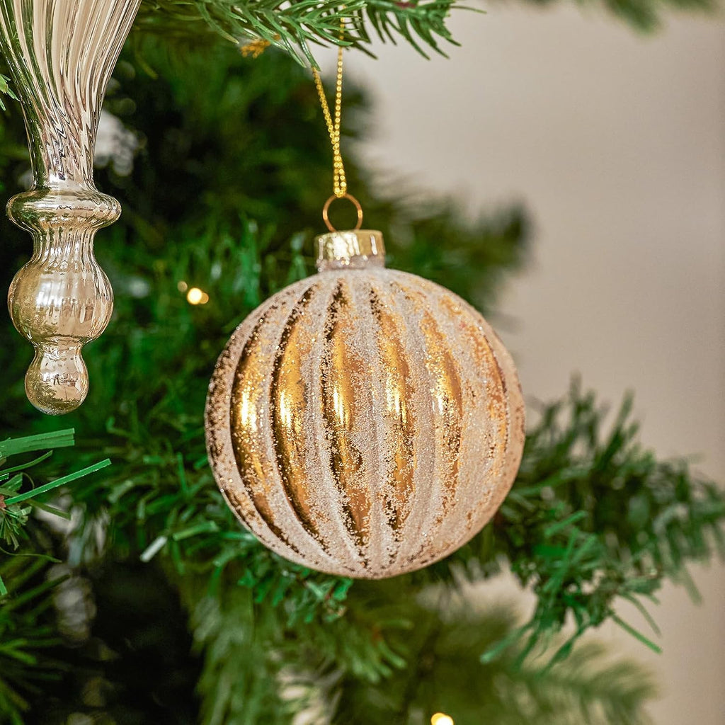 Gold Glass Christmas Ornaments, Hanging Ball Ornament Set