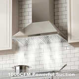 30 Inch Stainless Steel Under Cabinet Range Hood 800 CFM 3 Speed LED Lights, Charcoal Filter