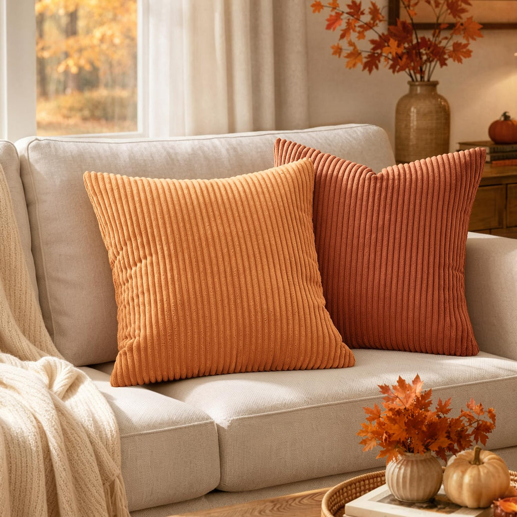 Fall Lumbar Corduroy Throw Pillow Covers Set of 2 12x20 Rust