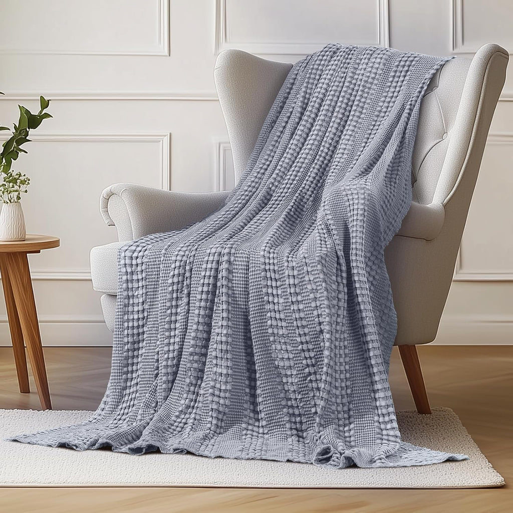 Cooling Cotton Waffle Weave Throw Blanket - Lightweight Breathable Blanket of 50% Rayon Derived from Bamboo for Hot