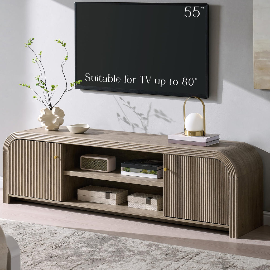 70" Modern TV Stand with Large Storage, Brown Alder