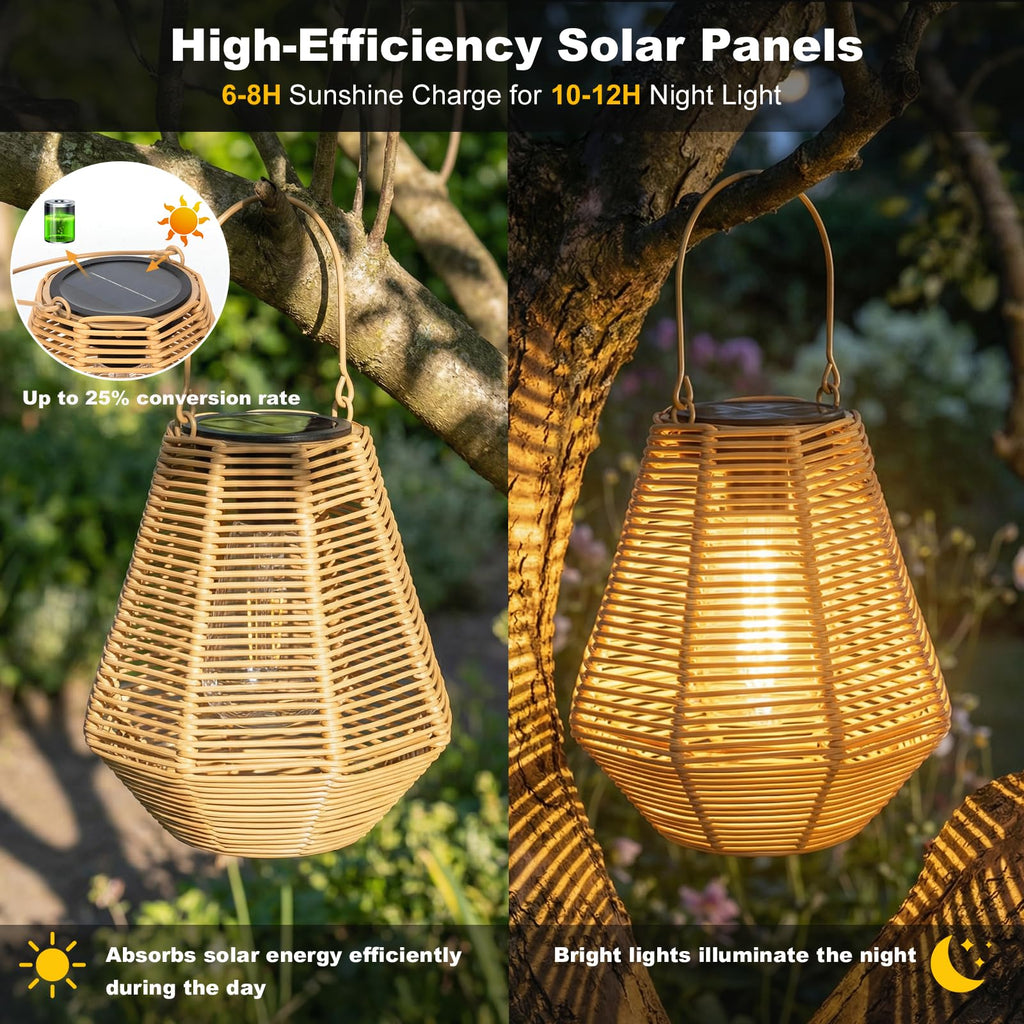 Solar Lantern Outdoor Waterproof, 4 Pack Rattan Hanging Lights