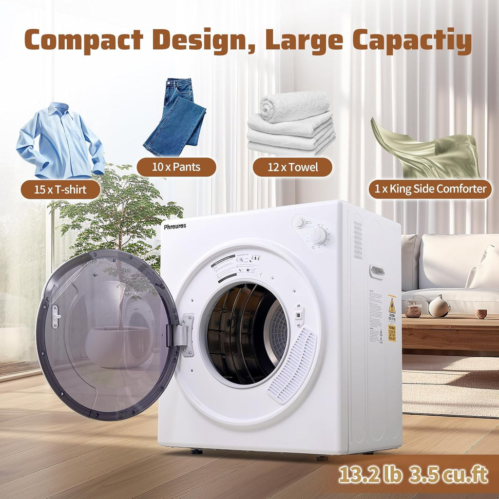 Portable Dryer for Clothes 1500W, 110V Laundry Dryer with Stainless Steel Tub, 4 Drying Mode, Portable Dryers for