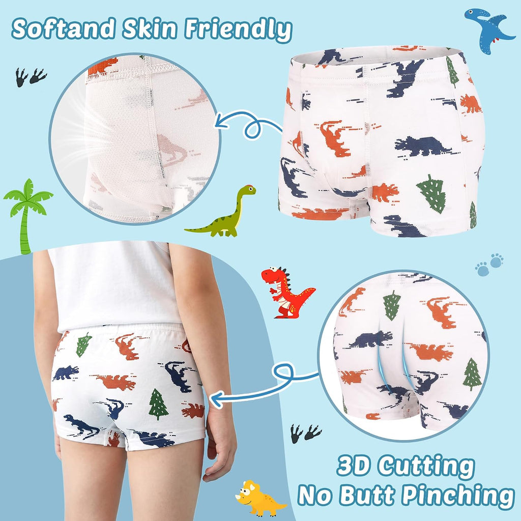 Boys Boxer Briefs, Toddler Kids Soft Cotton Underwear 4/5 Pairs Little Big Boy Dinosaur Shark Shorts Set
