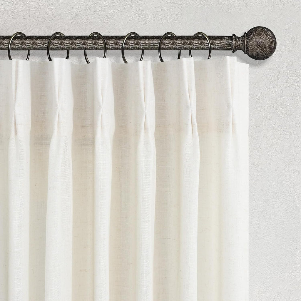 Natural Pinch Pleated Linen Cream Curtains 84 Inch Length 2 Panels for Living Room Bedroom Ivory Semi Sheer Light