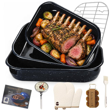 10 Piece Enamel Turkey Roasting Pan with Rack Set, Lasagna Pans