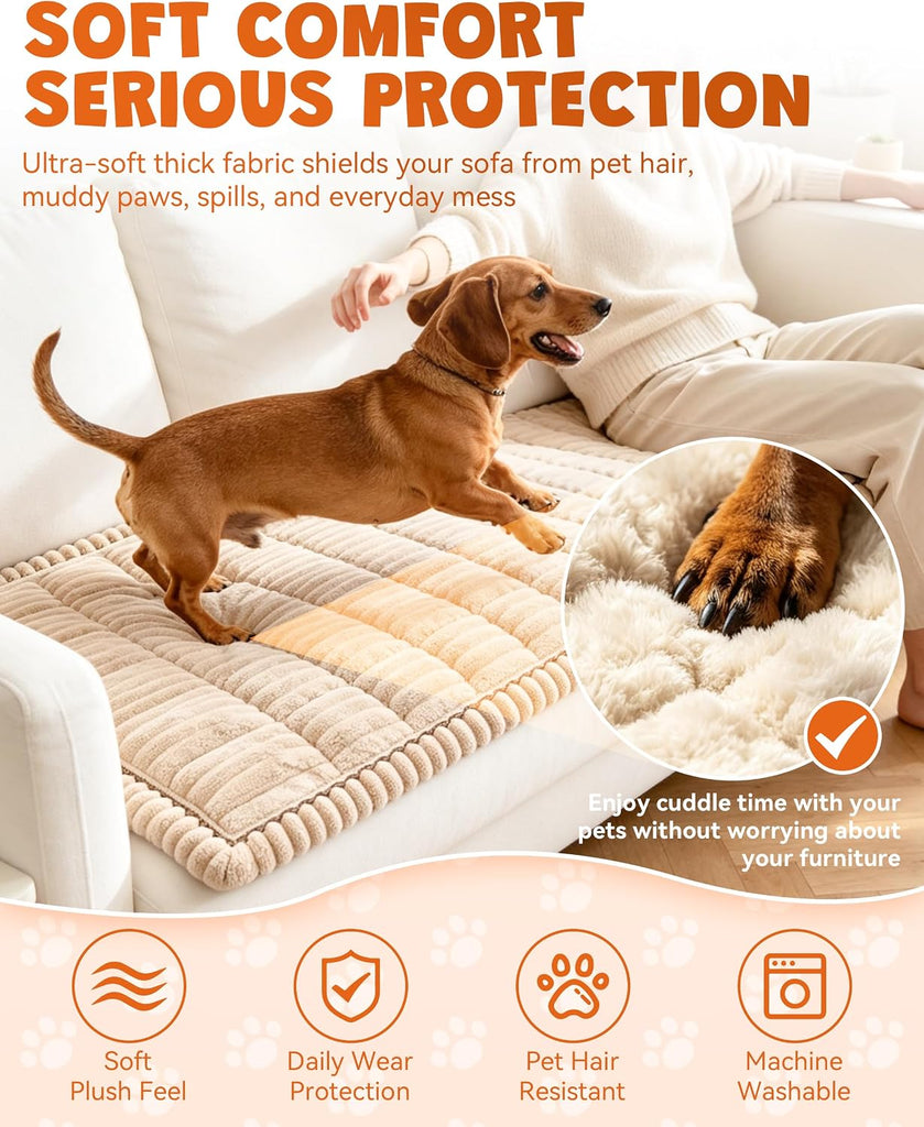 Couch Cover, Non-Slip Plush Pet Couch Cover, Anti-Scratch, Clean & Stylish, Against Fur, Dirt, Daily Mess