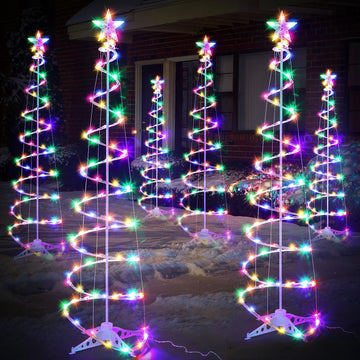 6 Pcs LED Spiral Christmas Tree Lights Plug in Outdoor, Colorful