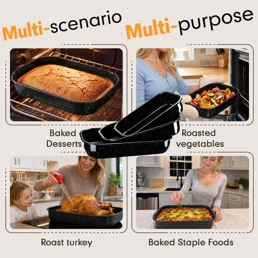 10 Piece Enamel Turkey Roasting Pan with Rack Set, Lasagna Pans