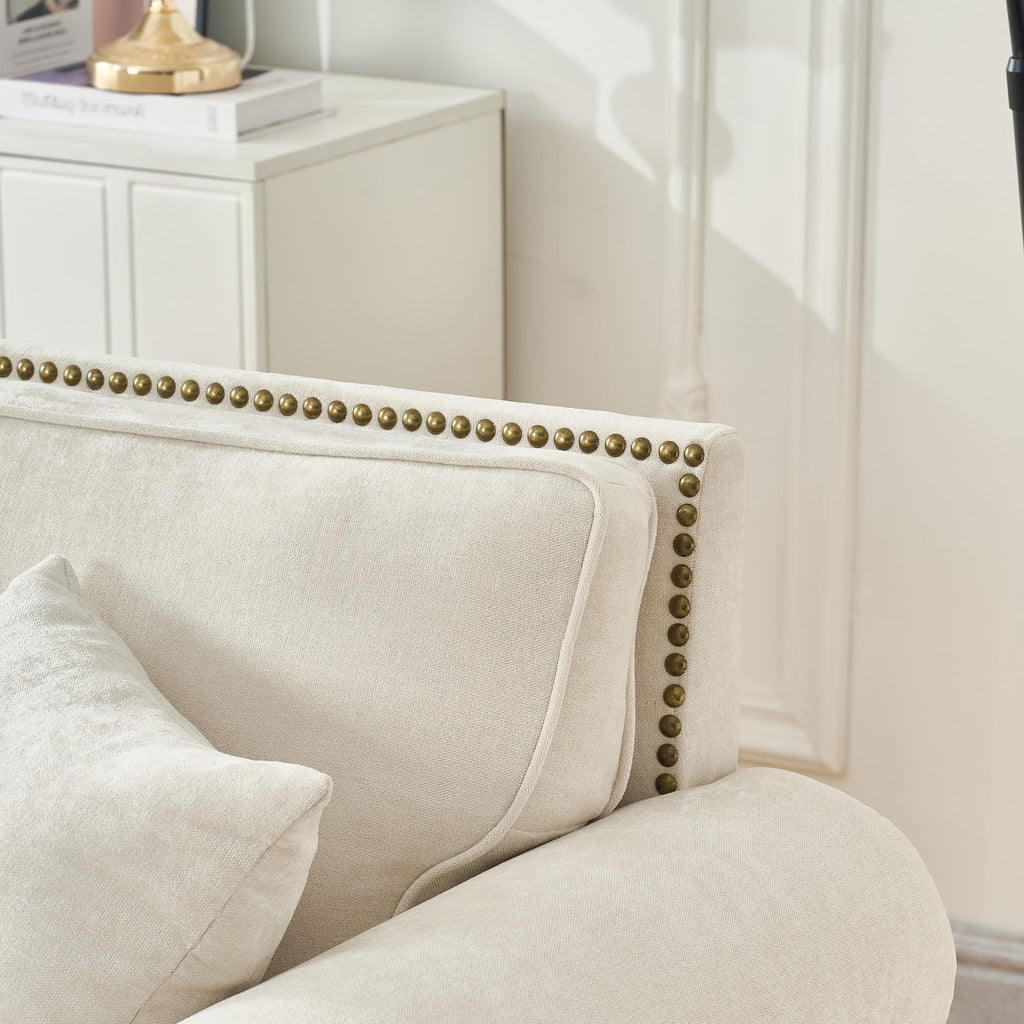 63.5" Chesterfield Loveseat Sofa with Rolled Arms, Chenille Upholstered 2-Seater Couch with Wood Legs and Nailhead