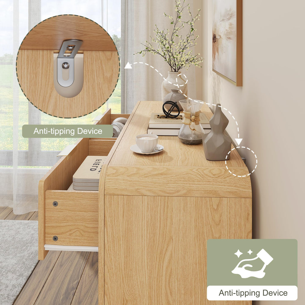 55" W Fluted 8-Drawer Dresser, Natural Oak