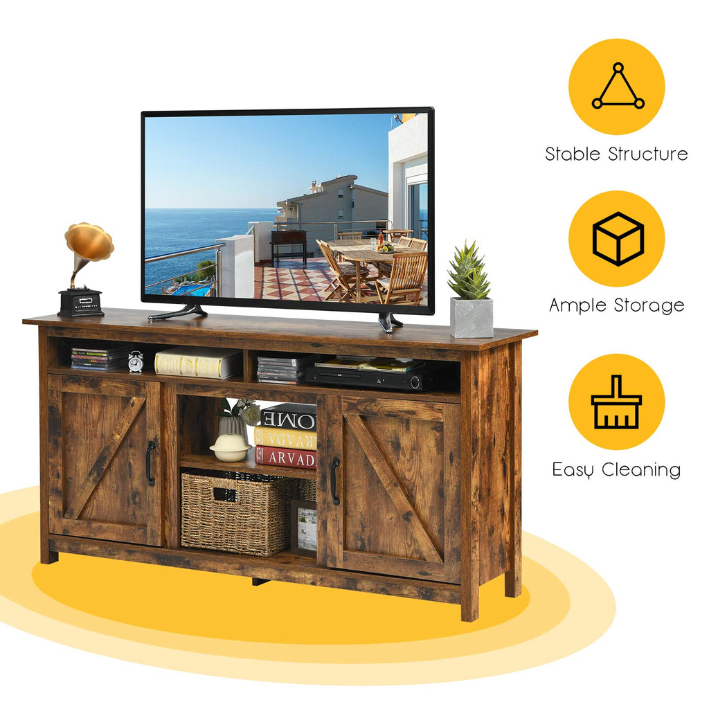 Industrial TV Stand with Barn Doors for TVs up to 65 Inches, Farmhouse TV Console Cabinet with Shelves & Cabinets