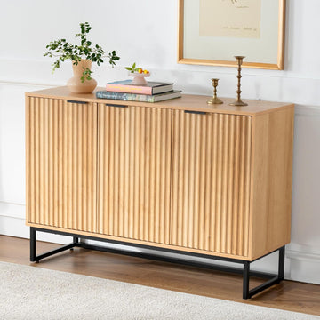 Fluted Storage Cabinet with 3 Doors, Sideboard Buffet Cabinets, Modern Accent Cabinets with Adjustable Shelves