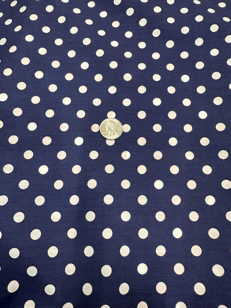 Small Polka Dot White Dots on Navy 58 Inch Fabric by The Yard