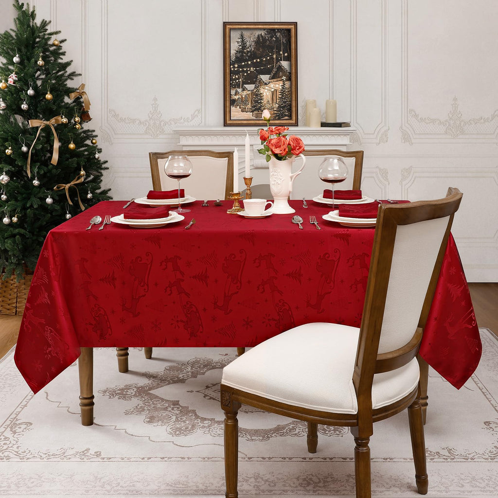 Christmas Jacquard Rectangle Tablecloth, 60 x 120 Inch, Red