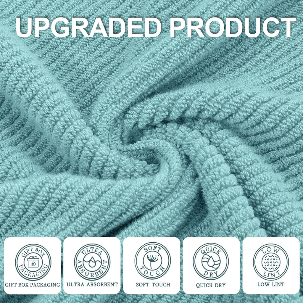 6PC Towel Set, 100% Cotton, Aqua Teal | 2 Bath 30x56 In, 2 Hand 18x28 In, 2 Washcloths 13x13 In, Thick, Soft, Quick