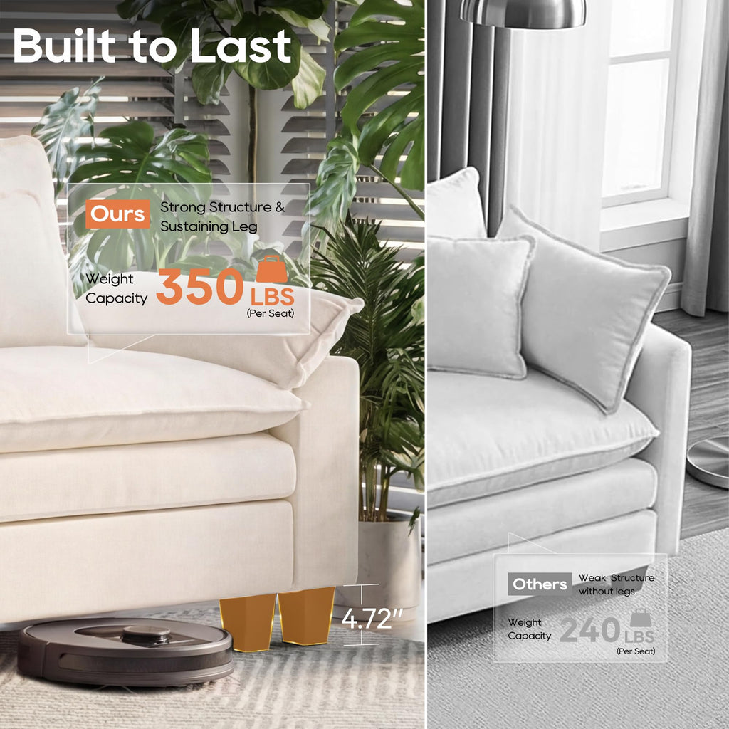 Oversized Modular Sectional Sofa, Ivory:116" V Shaped