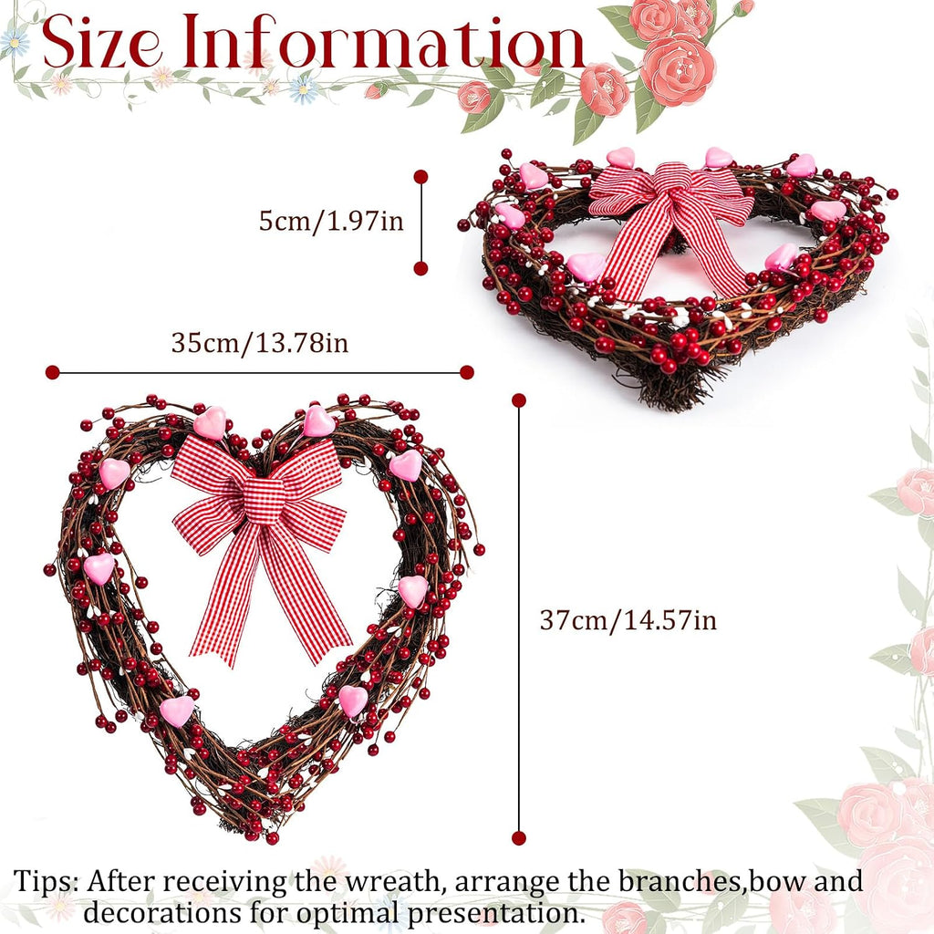 Valentines Day Wreath, Heart Shaped Wreath for Front Door, Galentines Decorations Home, Valentine's Day Wedding