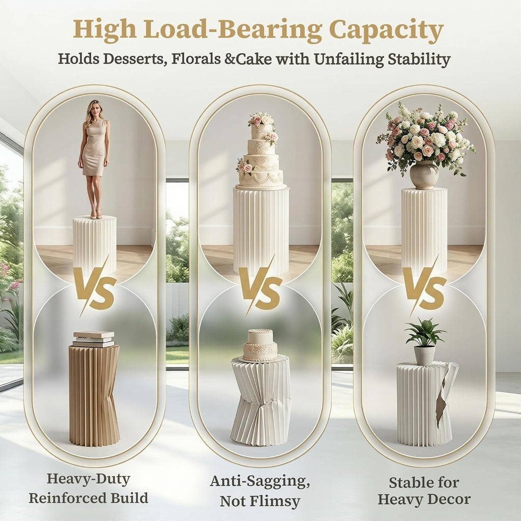 White Pedestal Stand Wedding Pillars Columns Cylinder Stands for Party - Set of 5