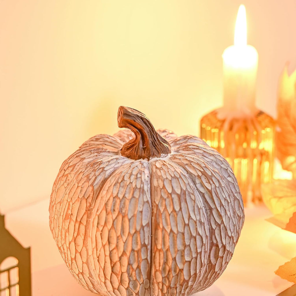 Artificial Pumpkin Decor, Brown and White Decorative Pumpkins - Set of 2