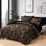 Black Comforter Set Queen, Gold Damask Texture 7 Pieces Bed in a Bag Microfiber Comforter Bedding Sets -1 Comforter