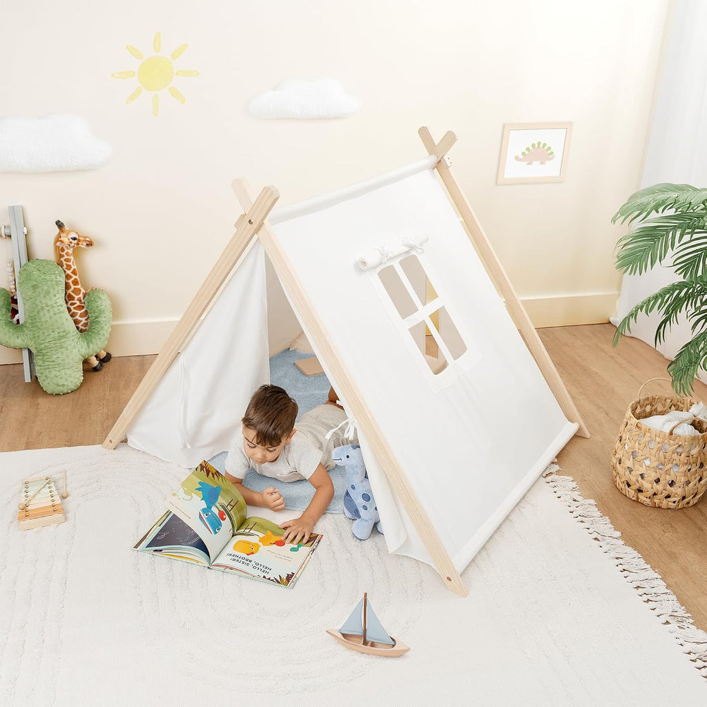 Kids Play Tent - Breathable Cotton Teepee for Imaginative Activity - Indoor Canvas Play Tent - Easy Setup, Safe
