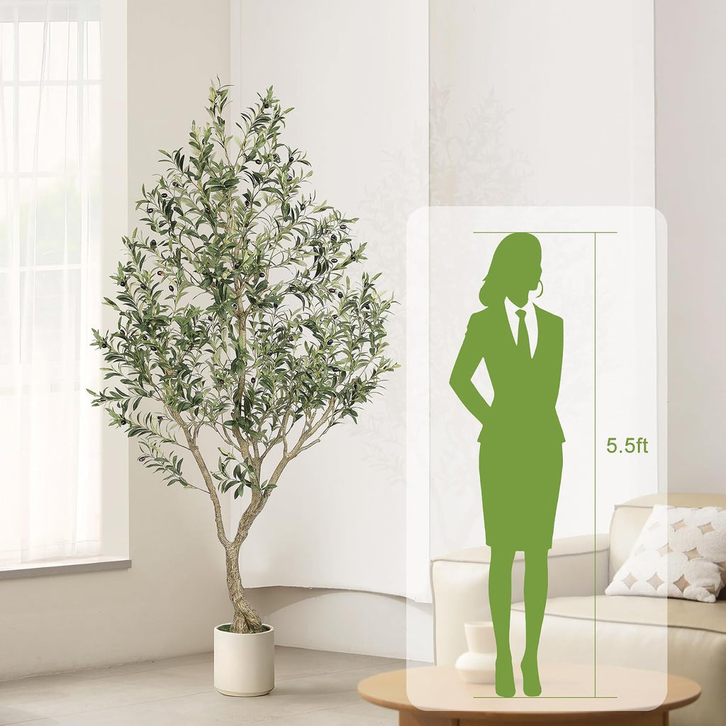 Faux Olive Tree 7ft with Sturdy White Planter, Artificial Olive Tree