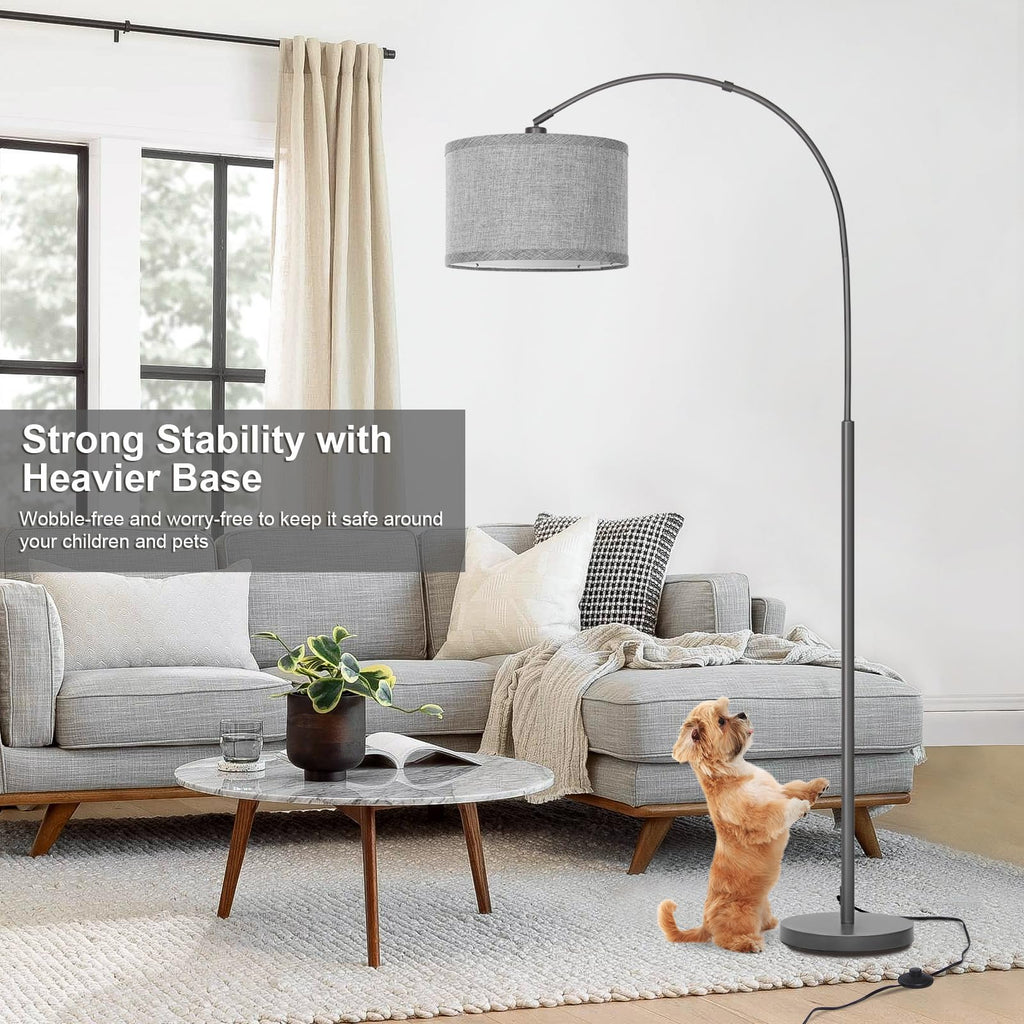 Modern Floor Lamp, Arc Standing Lamp with Gray Lampshade and Pedal Switch