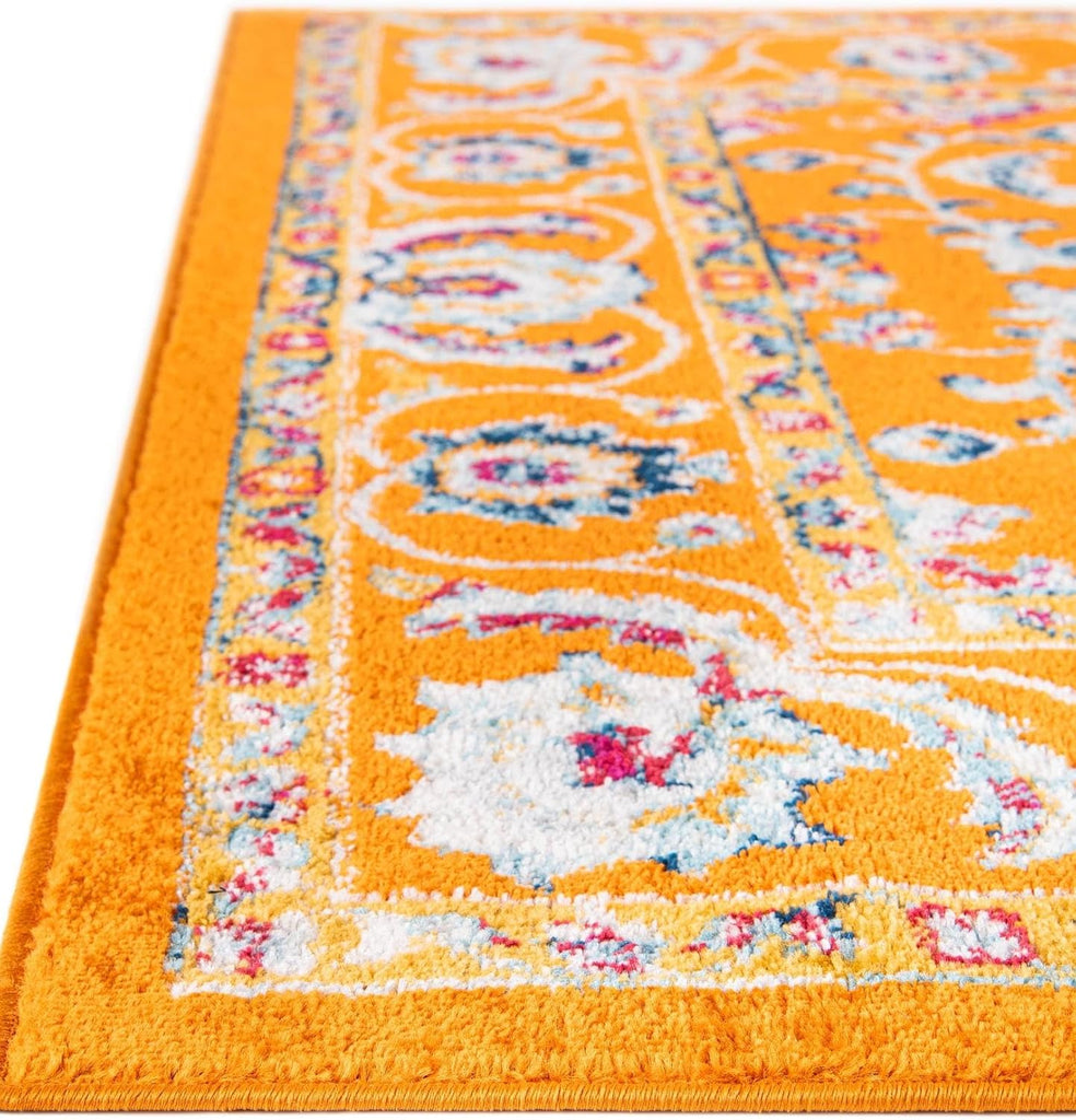 Aurelia Rug - 10' x 13' Orange Easy-Clean Area Rug - Vintage Traditional Medallion Design