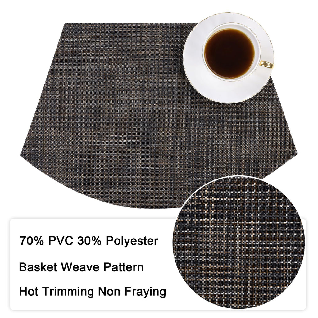 Small Wedge Placemats Set of 4 Woven Vinyl Round Table Placemats Wipe Clean Round Table Mats Indoor Outdoor, Black