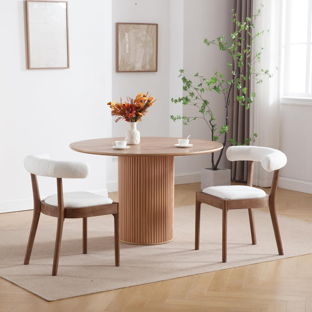 Kmax Dining Room Chairs Mid-Century Modern Sherpa Kitchen Chairs with Natural Walnut Finished Frame, Fur Curved Back